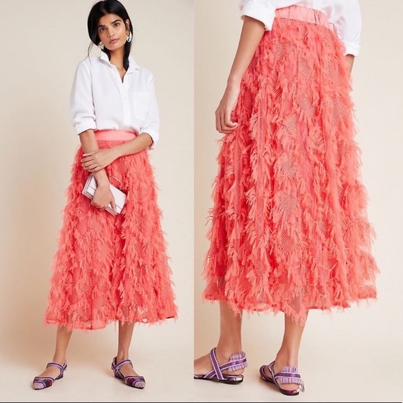 Anthropologie Dresses & Skirts - NWT Anthropologie Cynthia Fringe Coral Skirt